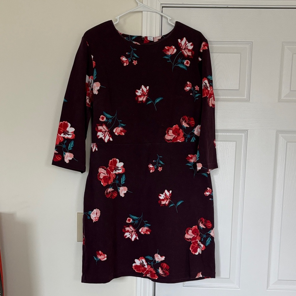 Old Navy Burgundy Floral Long Sleeve Dress